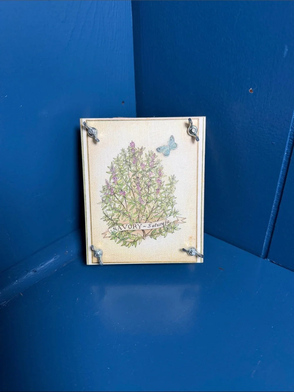 Botanical Savory Flower Press in Cream and Green